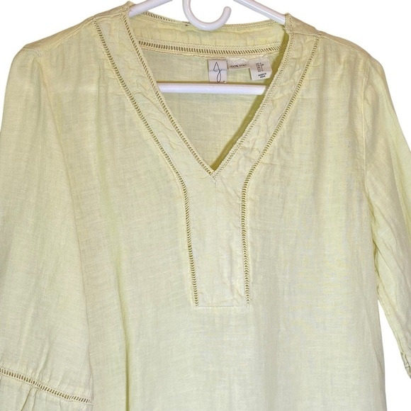 JOIE Lagenlook Women's size small Butter Yellow 3/4 Sleeve Relaxed Tunic Linen - Picture 2 of 5